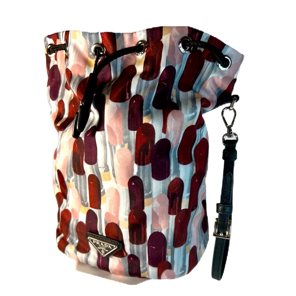 Prada Nylon Lipstick Print Drawstring Bag/Wristlet Small 1NE369-NWT